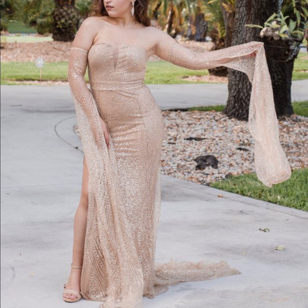 Golden shimmer prom dress